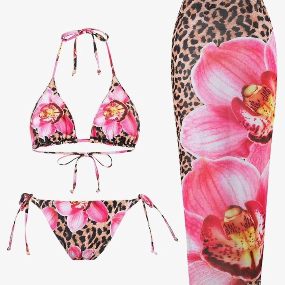 Floral Print Bikini Set with Sarong